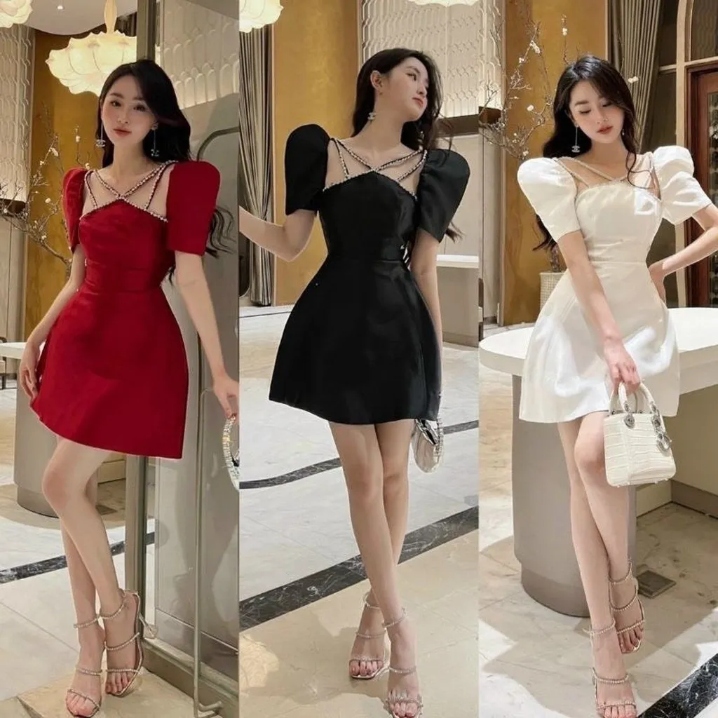 Đầm Dự Tiệc Chéo Cổ Đính Đá Cao Cấp - Vanass
