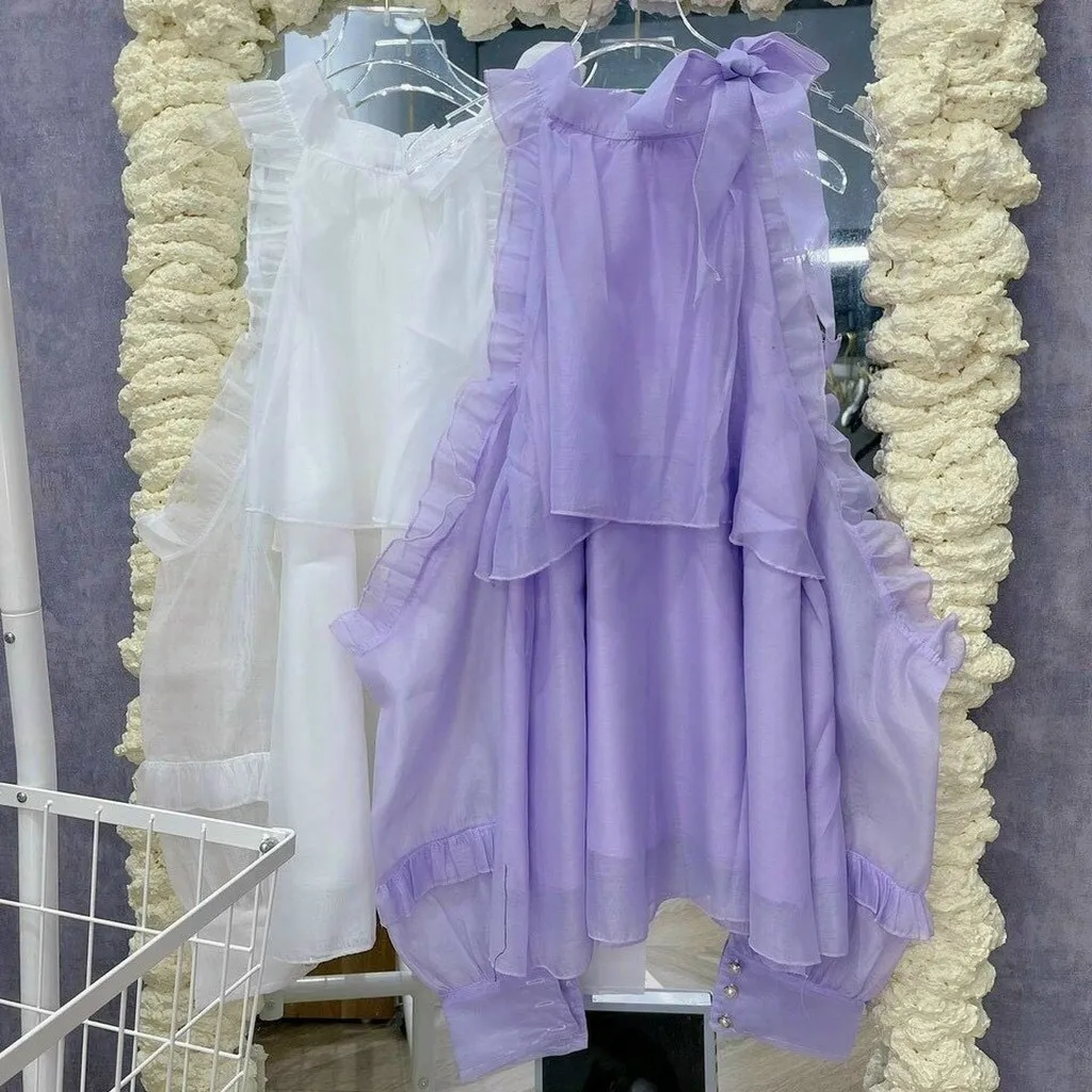 Áo Nữ Vải Ánh Tơ Rớt Vai Tiểu Thư - Ausa House