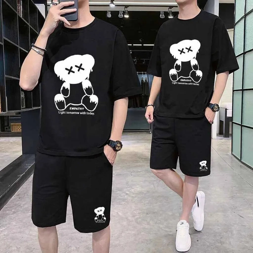 Alternative view of Đồ Bộ Thể Thao Nam Nữ Unisex Tay Lỡ Gấu Mắt Chéo - Ausa House