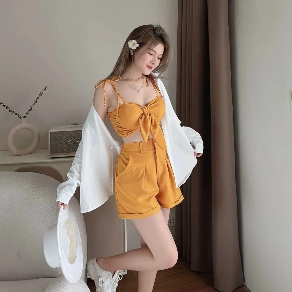 Alternative view of Set 3 Món Đi Biển Áo Sơ Mi Kèm Áo Croptop Kèm Quần Short M715 - Lisa