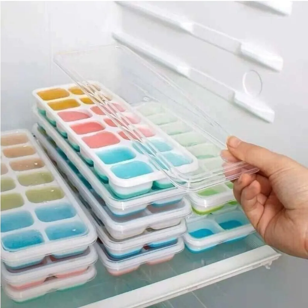 Alternative view of Combo 2 Khay Làm Đá Silicone, Chống Dính 14 Ô Có Nắp Đậy Ctb127 - Bechip