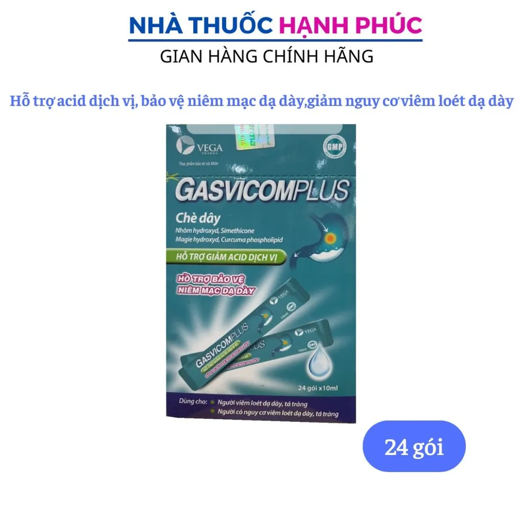 Gel Uống Hỗ Trợ Giảm Đau Dạ Dày, Tá Tràng, Trào Ngược Dạ Dày Thực Quản Hộp 24 Gói X 10ml Gasvicomplus - Vega Pharma