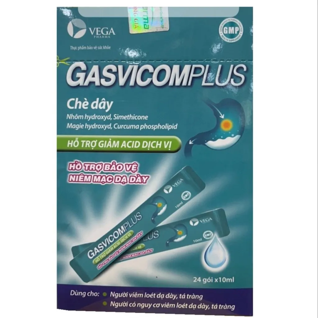 Alternative view of Gel Uống Hỗ Trợ Giảm Đau Dạ Dày, Tá Tràng, Trào Ngược Dạ Dày Thực Quản Hộp 24 Gói X 10ml Gasvicomplus - Vega Pharma