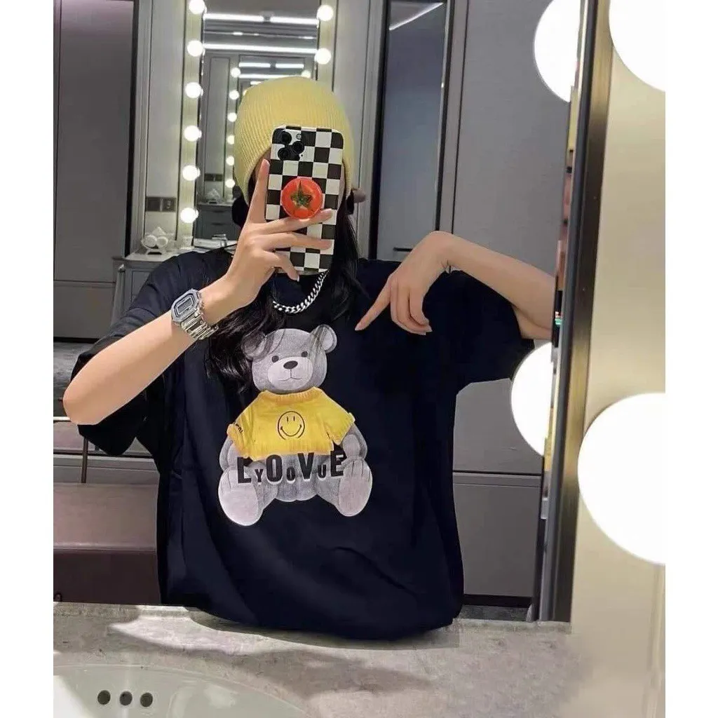Alternative view of Áo Phông Unisex Hình Gấu Mặt Cười Dáng Rộng Cộc Tay Hợp Thời Trang P014 - Chốt Đi Store