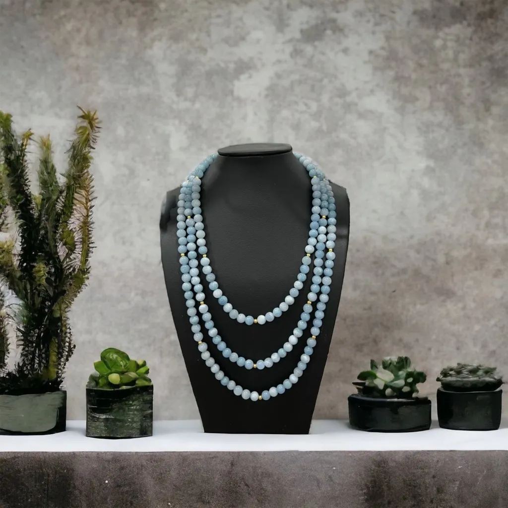 Alternative view of Chuỗi Vòng Cổ Đá Thạch Anh Màu Aquamarine Ba Tầng Hầu Dâng - Thắng Giang