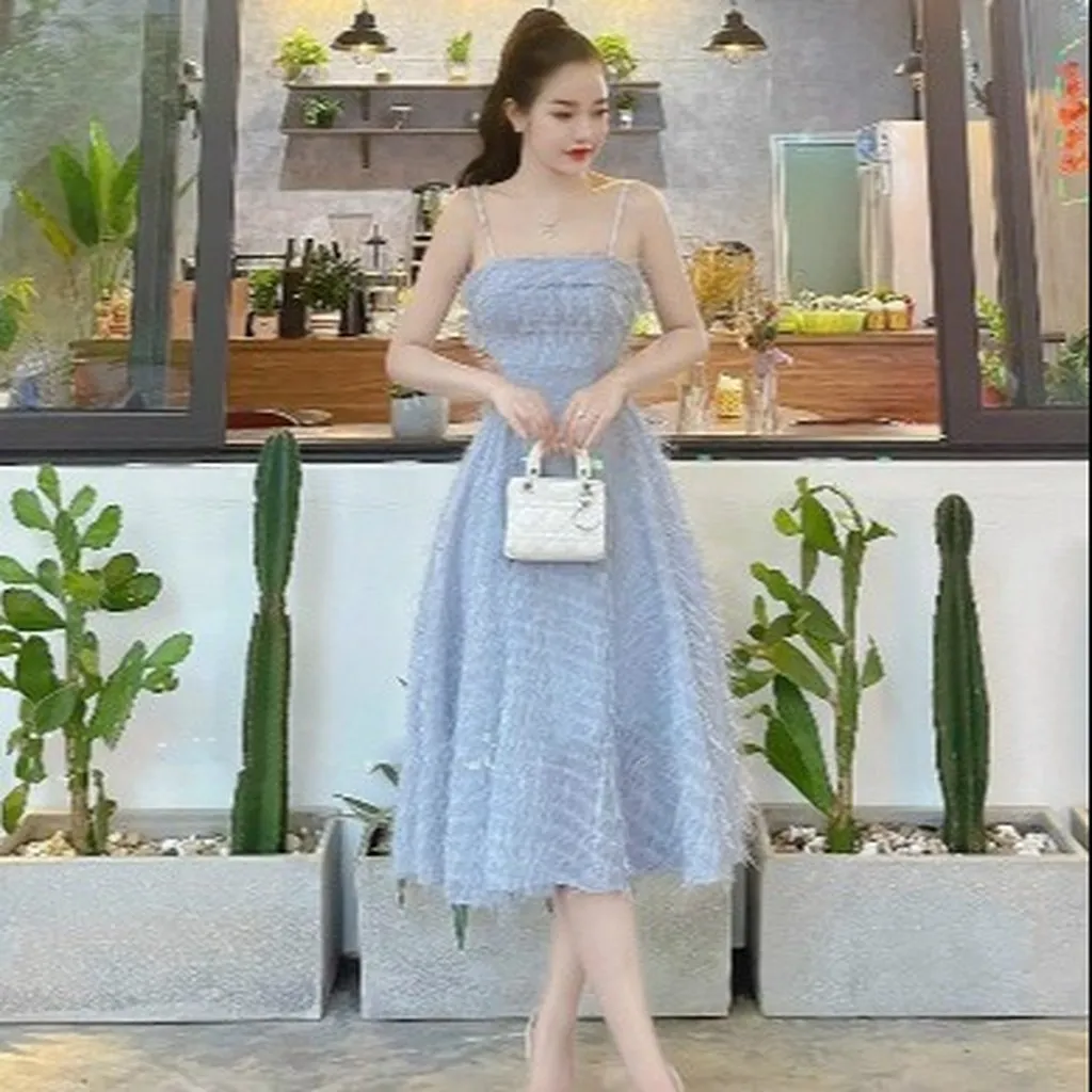 Alternative view of Đầm Nữ Chất Lông Vũ 2 Dây Có Mút Ngực Dáng Xòe Siêu Xinh T584 - Lisa