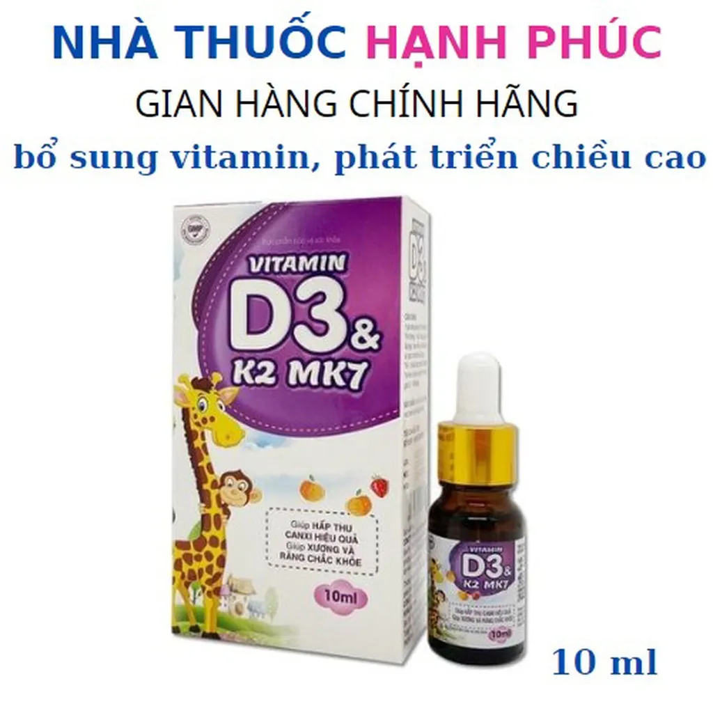 Vitamin D3 K2 Mk7 Nhỏ Giọt Giúp Bé Hấp Thụ Canxi Tăng Chiều Cao, Chắc Khoẻ Xương Hộp 10 Ml - Hai Linh