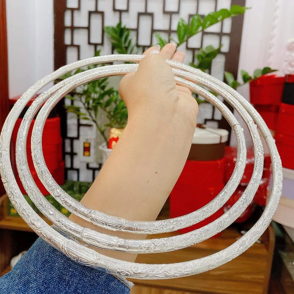 Kiềng Bạc Ta Ba Tầng Nguyên Chất Trạm Rồng Phượng Có Thẻ Hóa Đơn - Thắng Giang