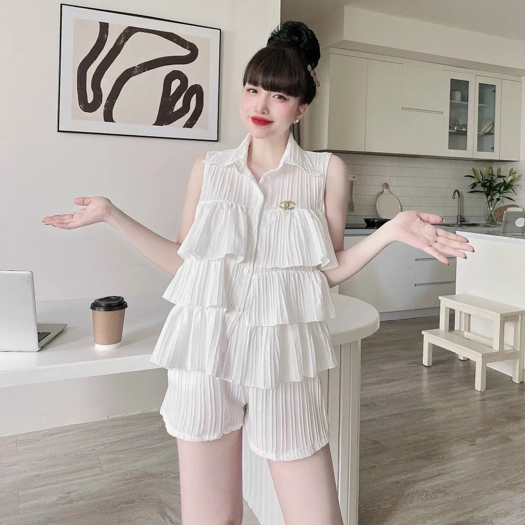 Alternative view of Set Đồ Bộ Chất Đũi Áo Cổ Sơ Mi Sát Nách Kèm Quần Short M496 - Lisa