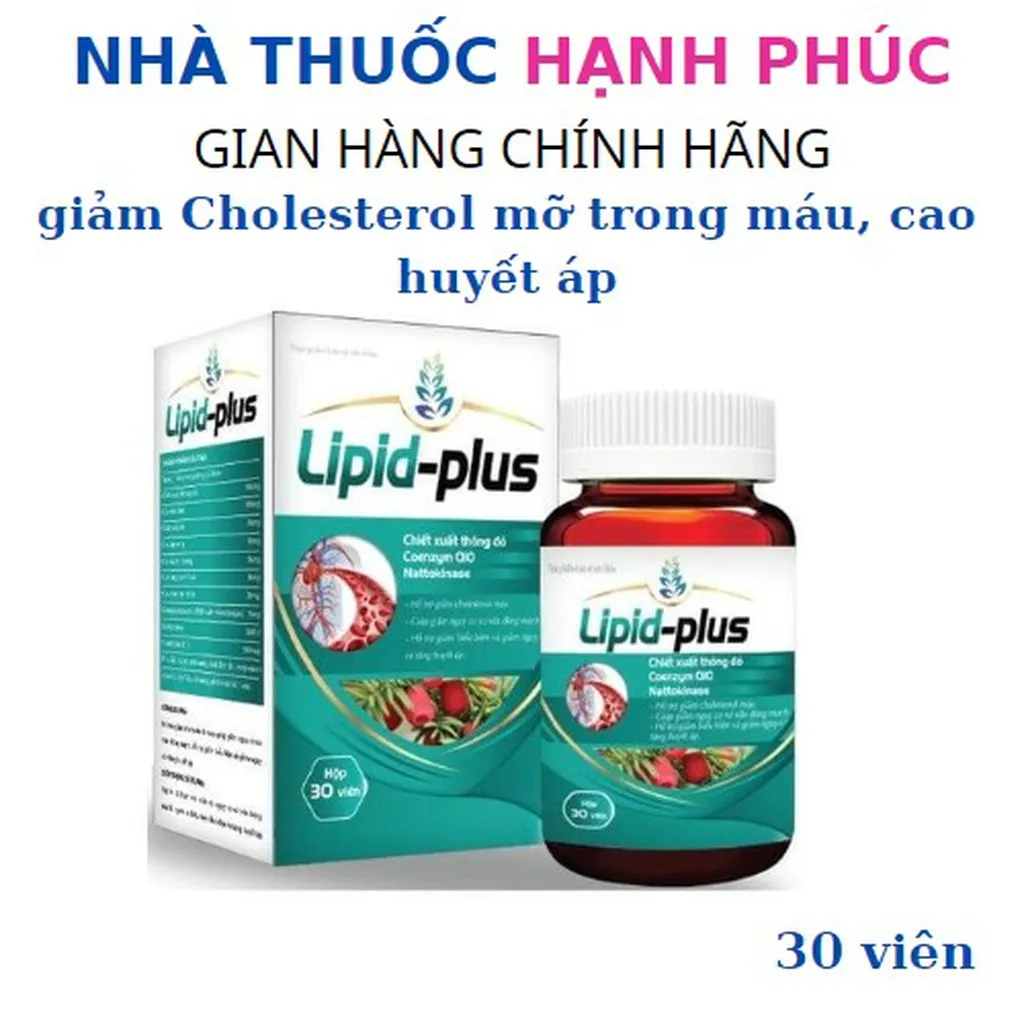 Viên Uống Lipid Plus Hỗ Trợ Giảm Cholesterol Mỡ Trong Máu, Cao Huyết Áp Hộp 30 Viên - Bibita