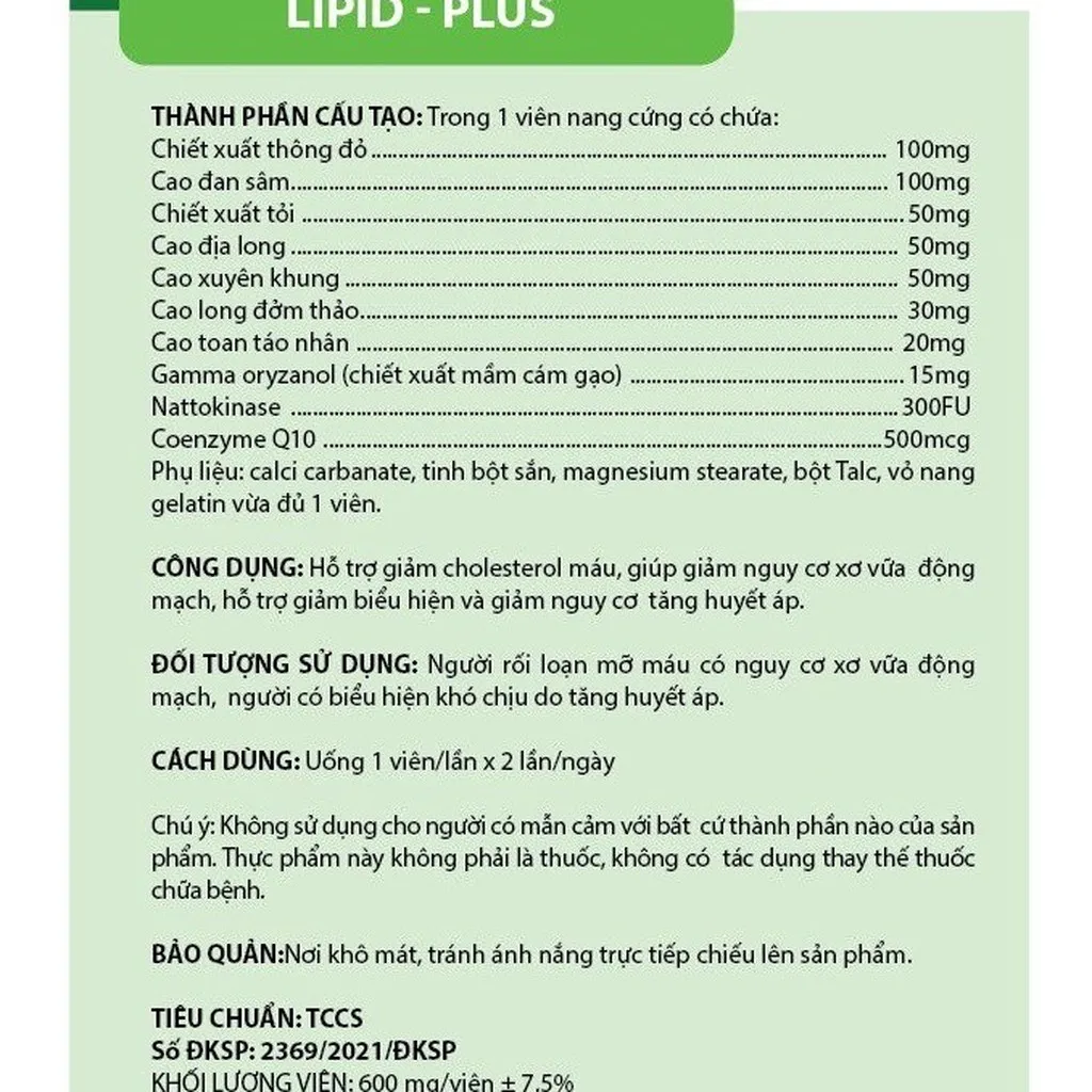 Alternative view of Viên Uống Lipid Plus Hỗ Trợ Giảm Cholesterol Mỡ Trong Máu, Cao Huyết Áp Hộp 30 Viên - Bibita