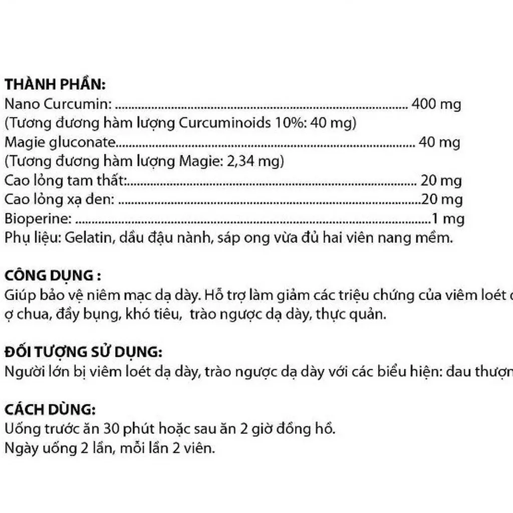 Alternative view of Viên Uống Nano Curcumin Paris Giúp Giảm Viêm Loét Dạ Dày, Giảm Trào Ngược Hộp 30 Viên - Paris Pháp