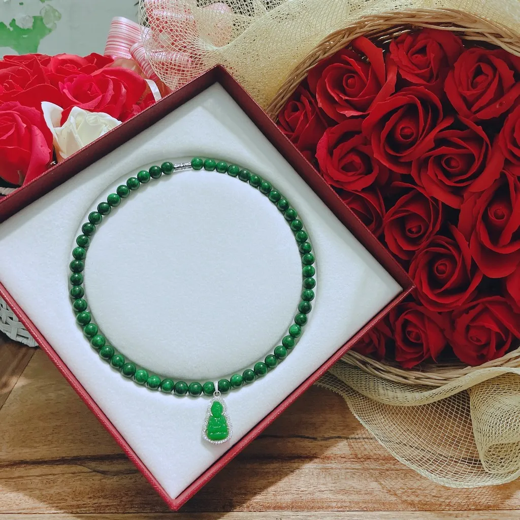 Alternative view of Chuỗi Vòng Cổ Cẩm Thạch , Mẹ Quan Âm Bọc Bạc Ta Cao Cấp Tặng Kèm Hộp Sang Trọng - Thắng Giang