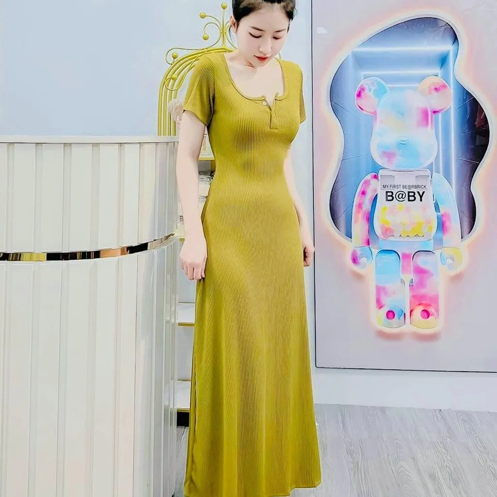 Alternative view of Đầm Nữ Ôm Body Tay Ngắn Dáng Dài Xòe Chất Thun Gân Dd670 - Nana House