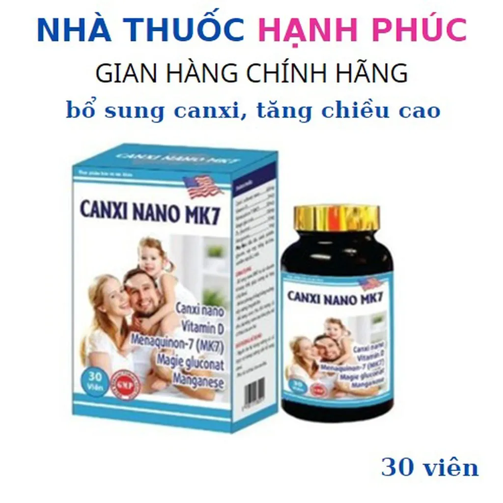 Viên Uống Canxi Nano Mk7 D3 Glucosamin Giúp Tăng Chiều Cao, Giảm Loãng Xương Lọ 30 Viên - Santex