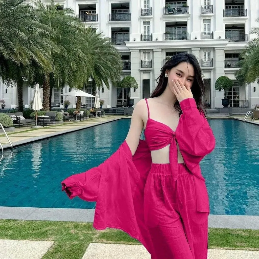 Set 3 Món Đũi Áo Bra Áo Sơ Mi Kèm Quần Ống Rộng Dd513 - Nana House