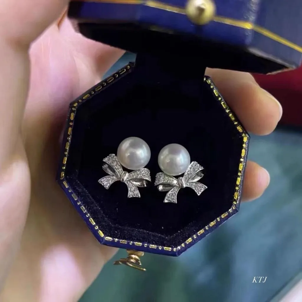 Bông Tai Nơ Bạc Ta Chuẩn Gắn Ngọc Trai Nuôi Nước Ngọt Thiên Nhiên - Thắng Giang