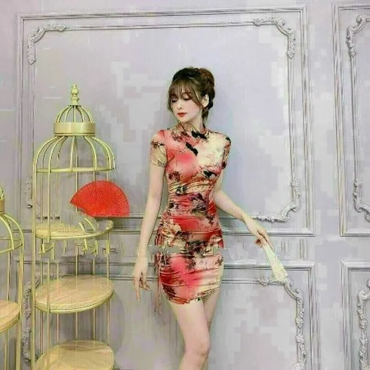 Đầm Sườn Xám Ôm Body Tay Ngắn Chất Thun Dẻo In 3d T345 - Lisa