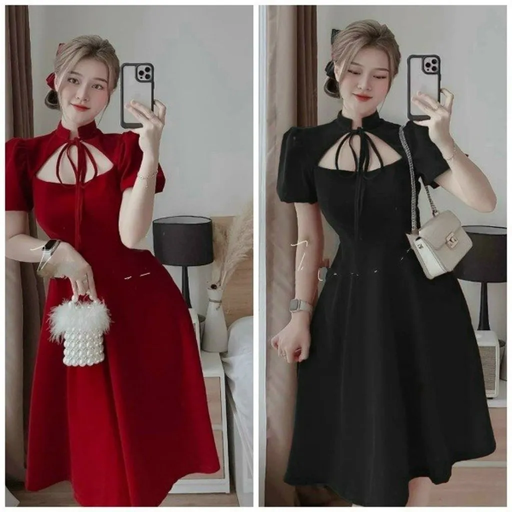 Đầm Xòe Cổ Cột Nơ (có Mút) - Cloudy Dress