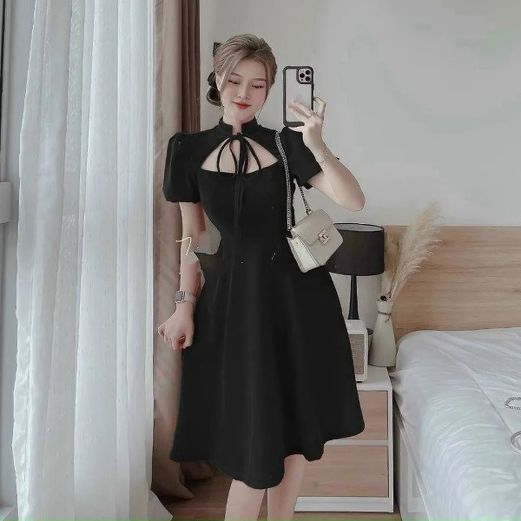 Alternative view of Đầm Xòe Cổ Cột Nơ (có Mút) - Cloudy Dress