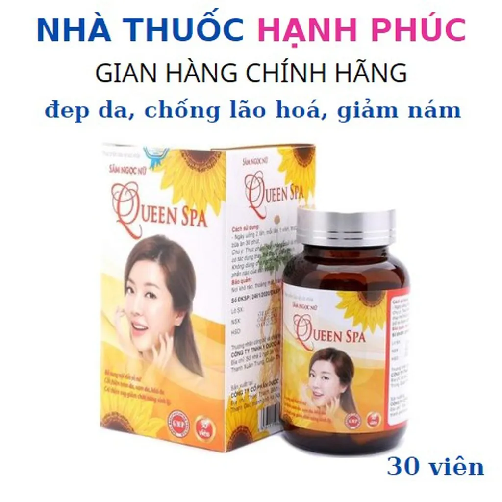 Viên Uống Đẹp Da Sâm Tố Nữ Queen Spa Giảm Não Hoá, Ngừa Nám Hôp 30 Viên - Santex
