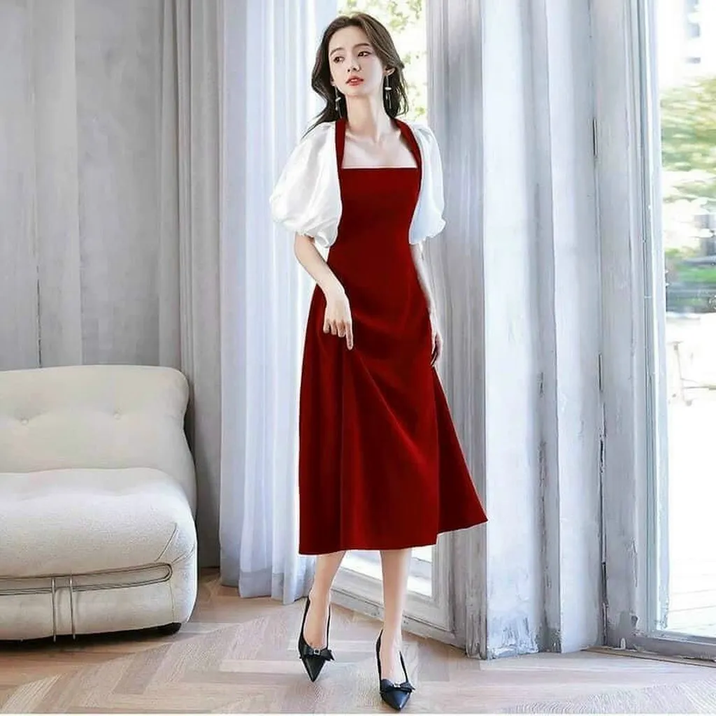 Alternative view of Đầm Nhung Xòe Dài Phối Tay Voan - Cloudy Dress