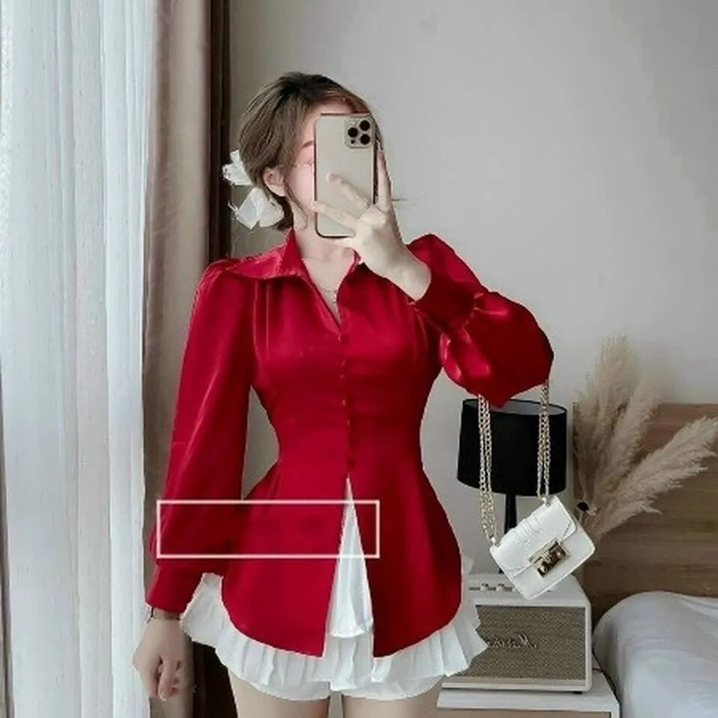 Set Áo Phi Mờ Và Váy Kate Lụa Màu Đen Haka May V23 - Haka Mây