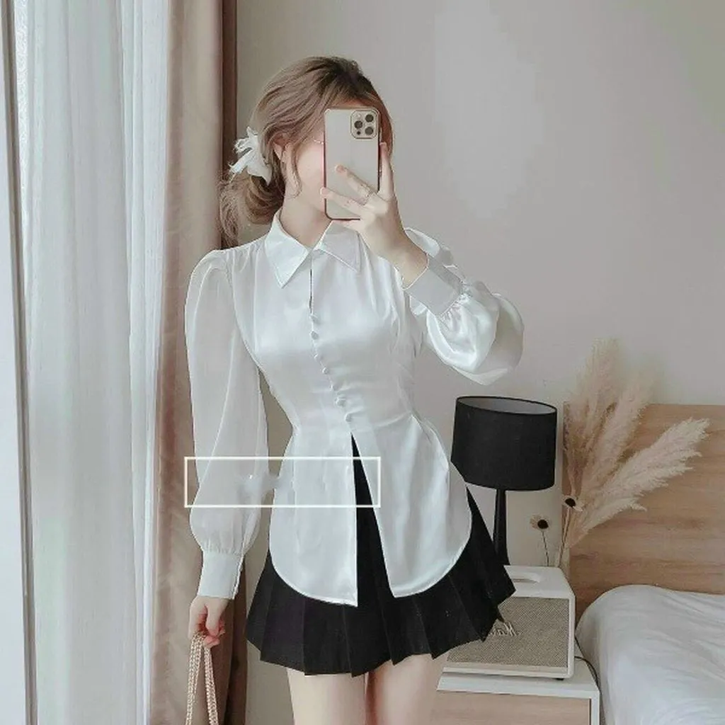 Alternative view of Set Áo Phi Mờ Và Váy Kate Lụa Màu Đen Haka May V23 - Haka Mây