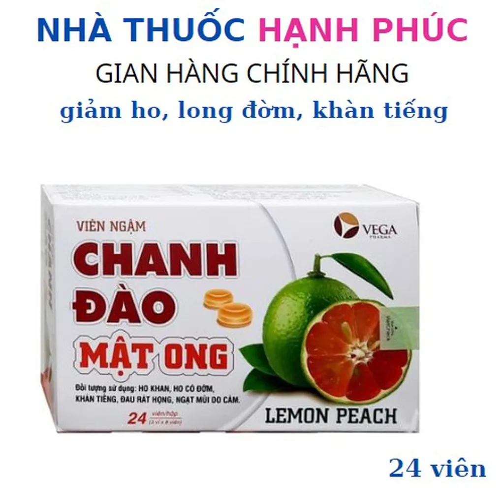Viên Ngậm Chanh Đào Mật Ong Vega Pharma Giúp Giảm Ho, Long Đờm Hộp 24 Viên