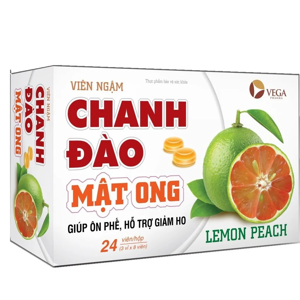 Alternative view of Viên Ngậm Chanh Đào Mật Ong Vega Pharma Giúp Giảm Ho, Long Đờm Hộp 24 Viên