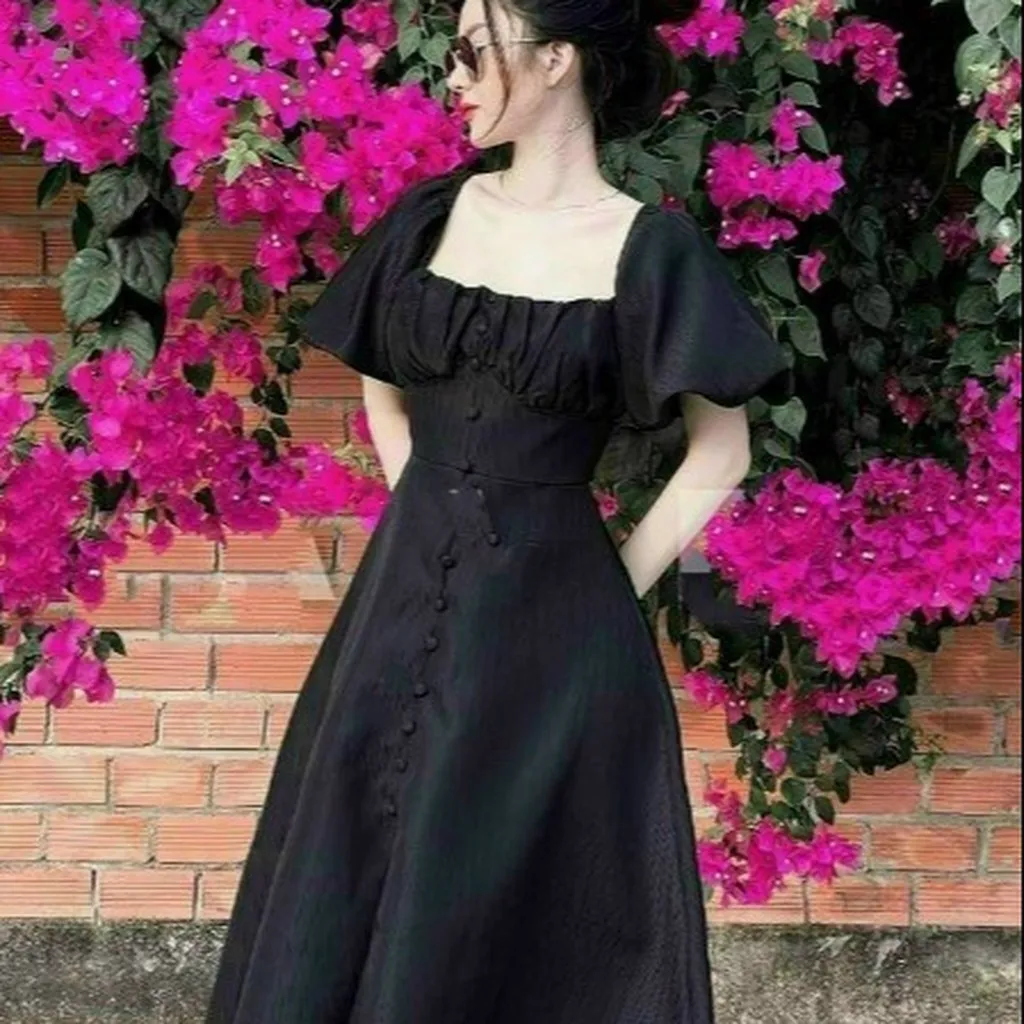 Đầm Maxi Nút Bọc Màu Cà Phê Chất Umi V29 - Haka Mây