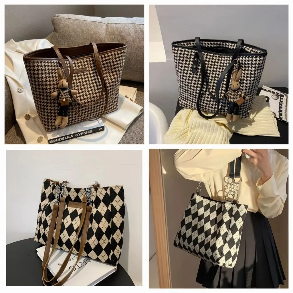 Túi Tote Công Sở Kẻ Họa Tiết Kèm Gấu Wh107 - Winnie House