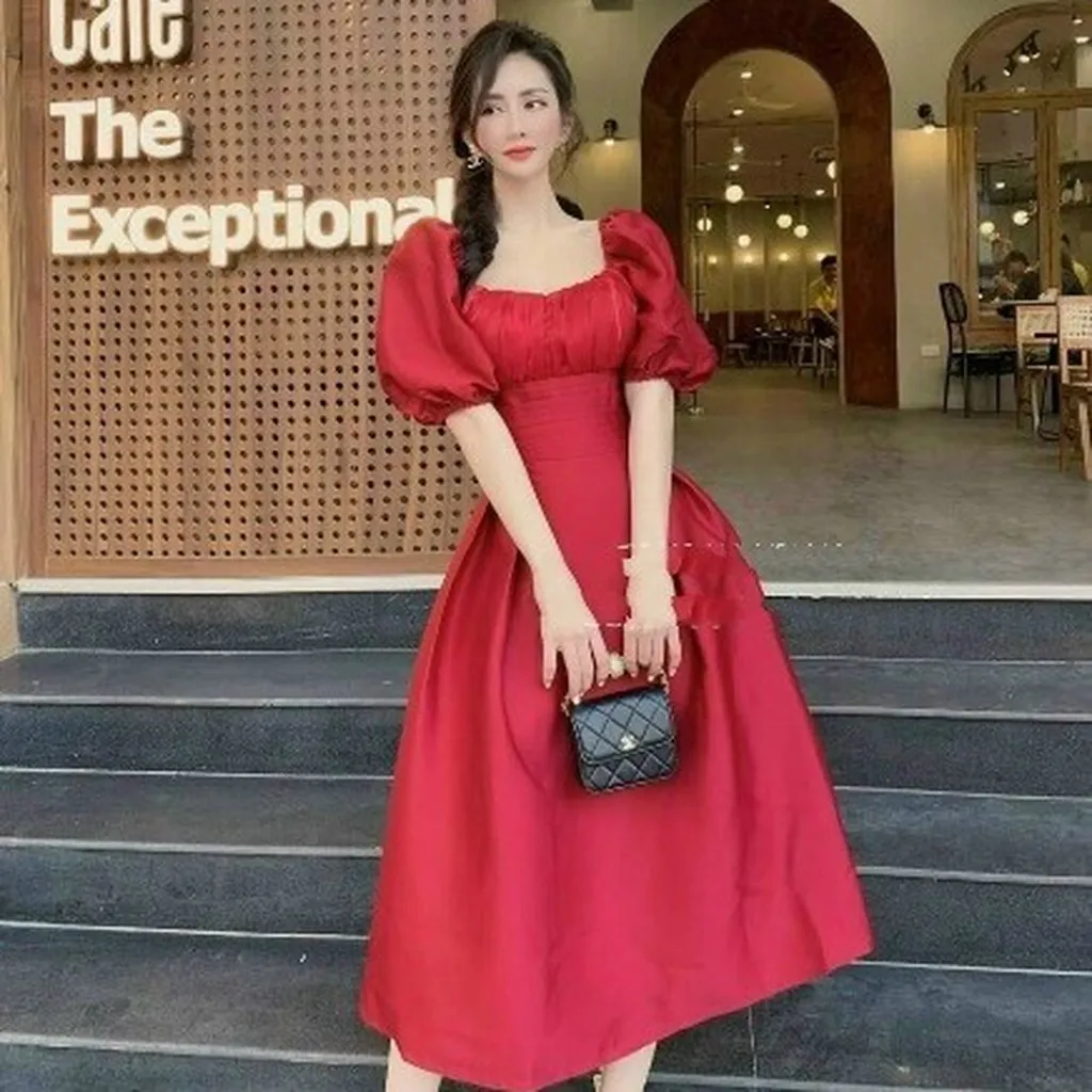 Đầm Xòe Cao Cấp Cotton Lạnh Phối Tơ Sống V32 - Haka Mây