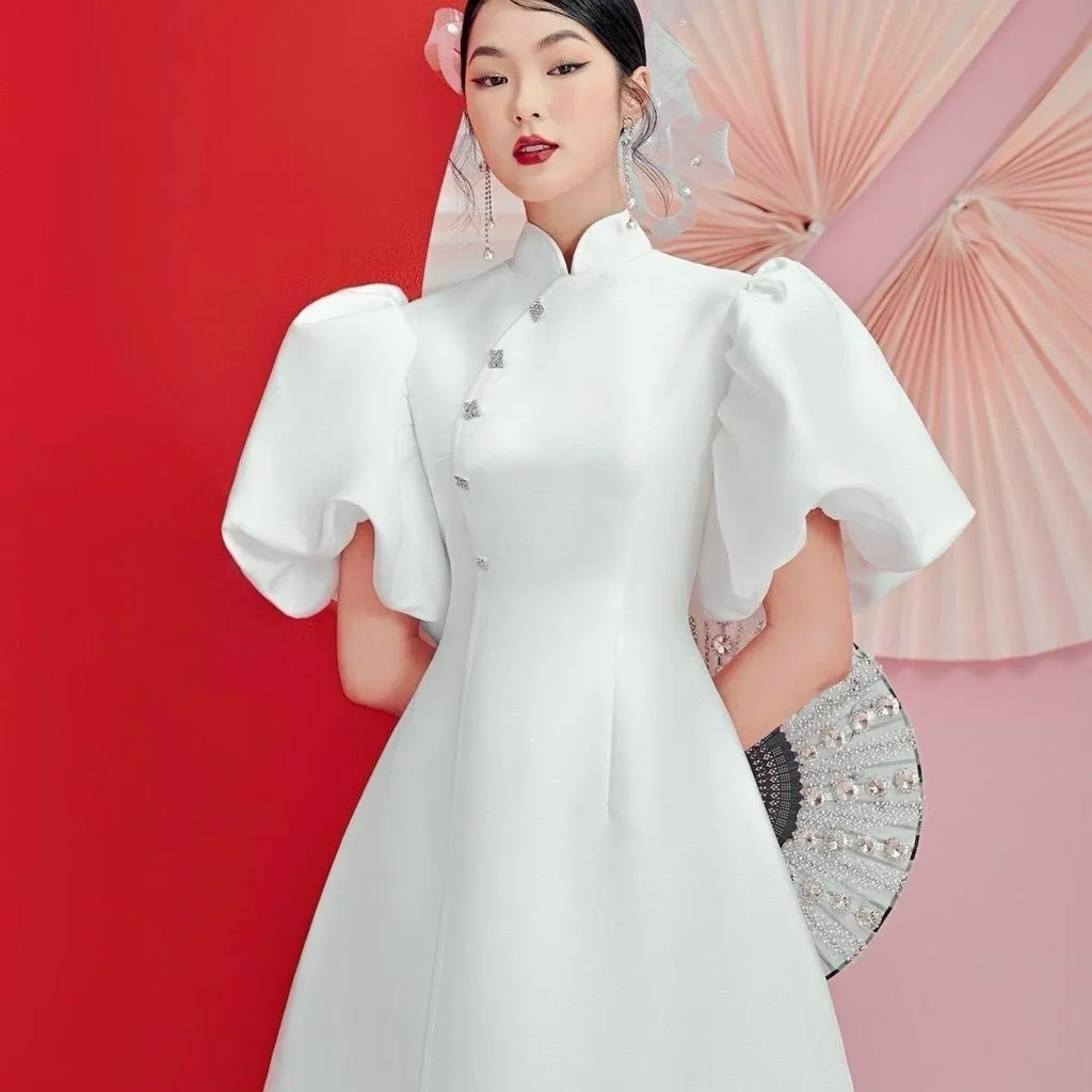 Alternative view of Đầm Cổ Tèo Tay Phồng Chất Coton Lạnh V39 - Haka Mây