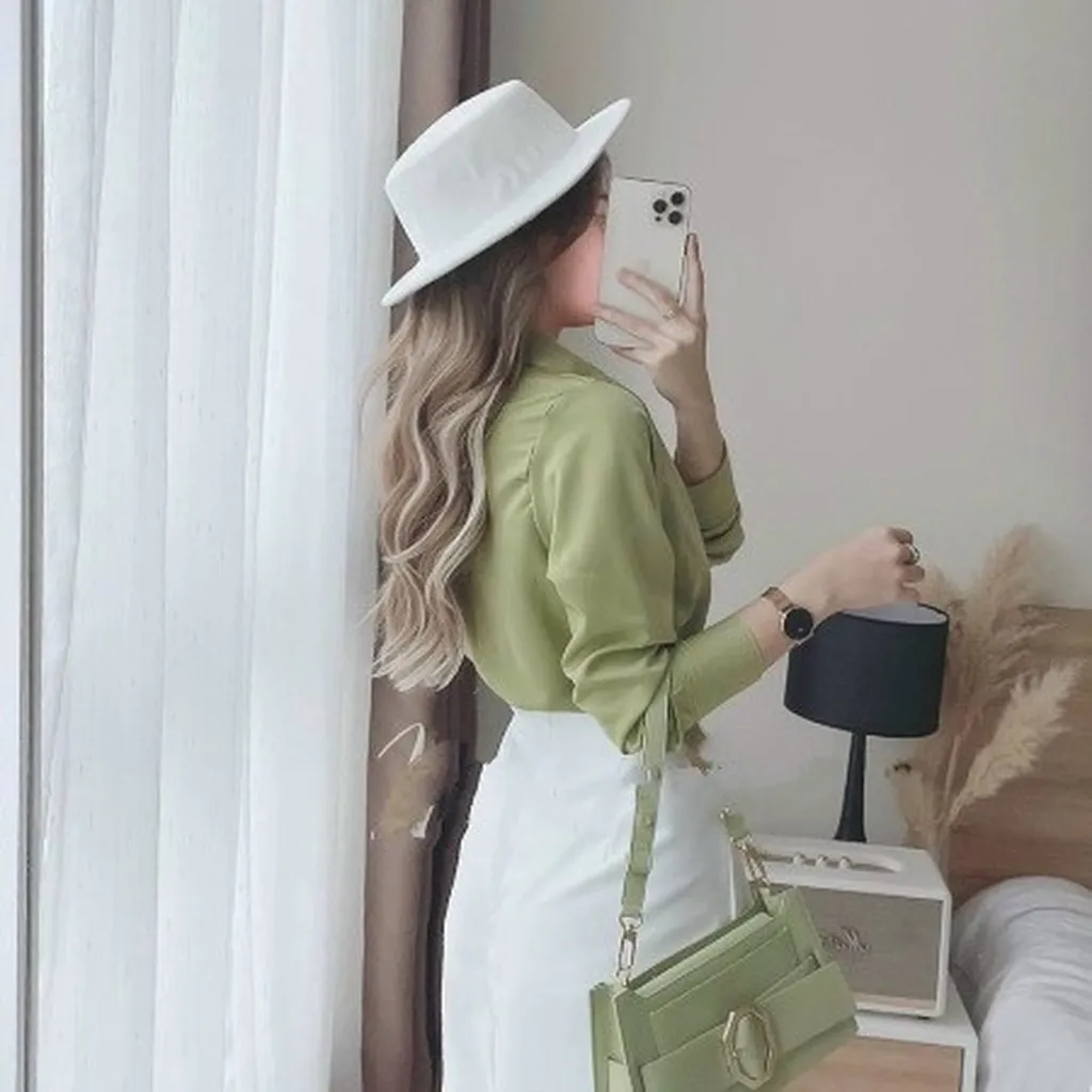 Set Chân Váy Có Lót Kèm Áo Sơ Mi Cài Nút Thật V50 - Haka Mây