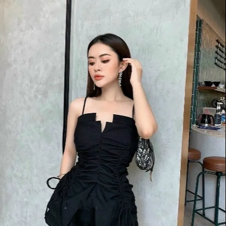 Alternative view of Set Đầm Hai Dây (có Mút) Cổ Xẻ Chữ V Tôn Dáng V162 - Cloudy Dress