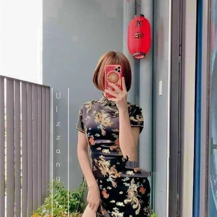 Sườn Xám Chic Eo Tôn Dáng Tay Ngắn V168 - Haka Mây