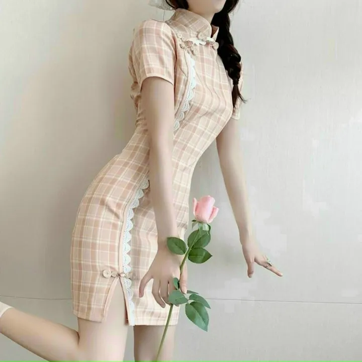 Đầm Sườn Xám Viền Ren Chic Eo Siêu Xinh Chất Thun Dẻo In 3d V172 - Haka Mây