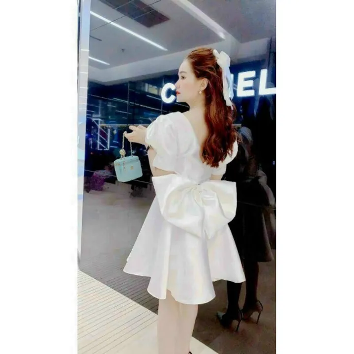 Đầm Tay Phồng Nơ Lưng Chất Lụa Bóng V184 - Cloudy Dress
