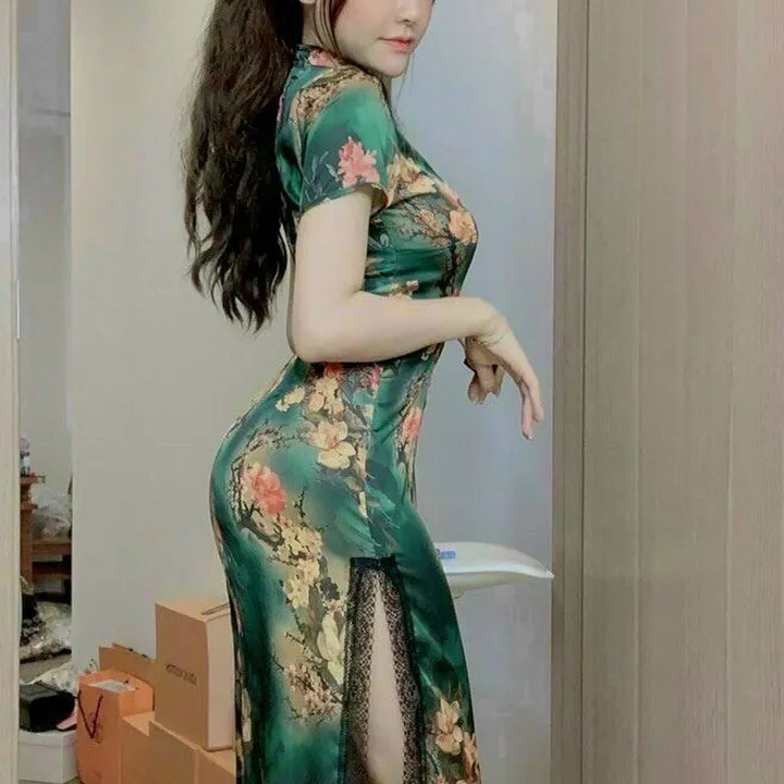 Đầm Sườn Xám Hoa Nút Mây Tôn Dáng Chất Thun Dẻo In 3d V176 - Cloudy Dress