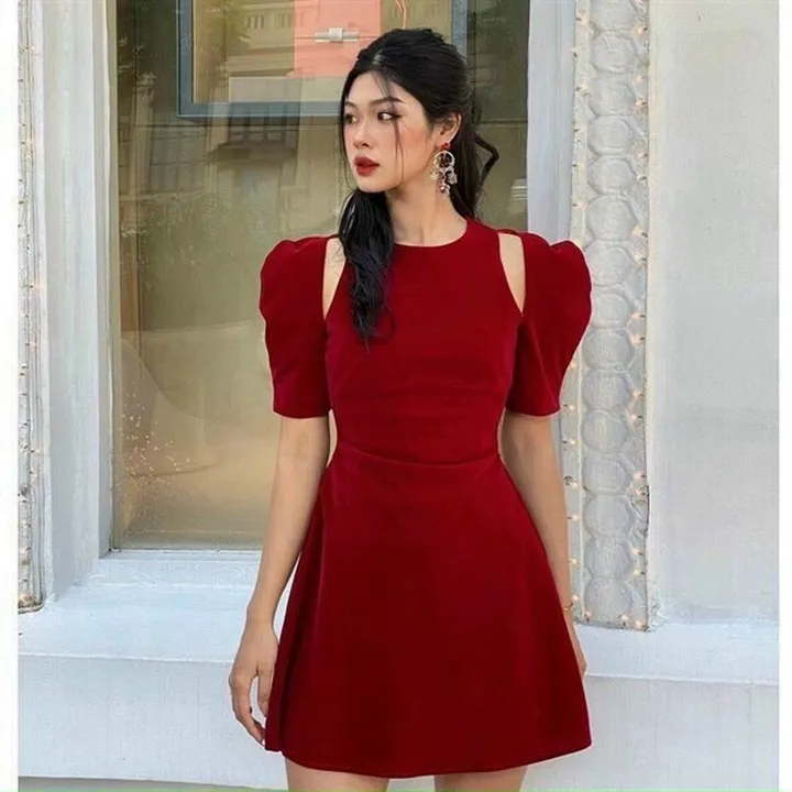 Váy Xòe Ngắn Cổ Tròn Tay Vòng Chất Umi Thanh Lịch V130 - Cloudy Dress