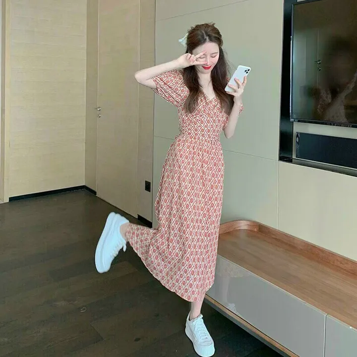 Alternative view of Váy Tiểu Thư Cổ Chữ V Cột Nơ Dáng Dài Thanh Lịch V121 - Cloudy Dress