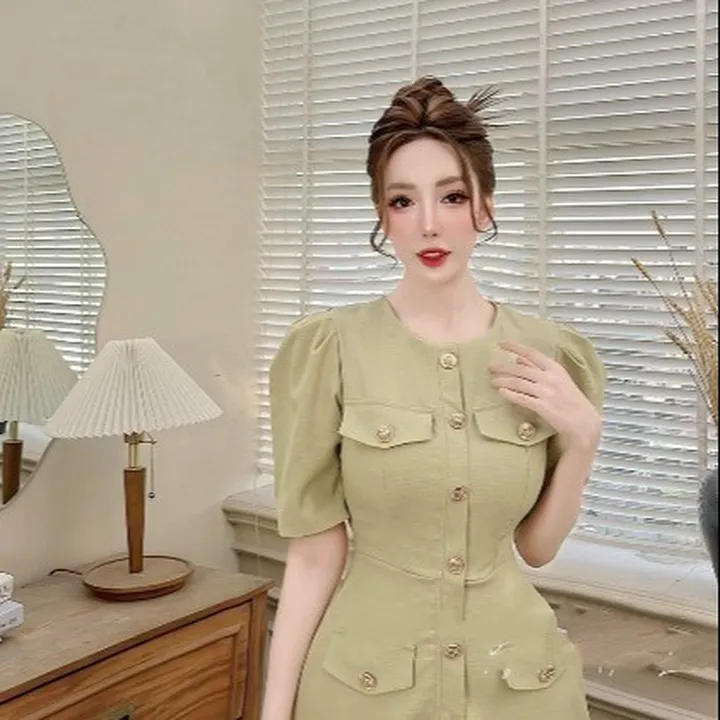 Váy Cổ Tròn Tay Ngắn Dáng Chữ A Chất Umi V118 - Cloudy Dress