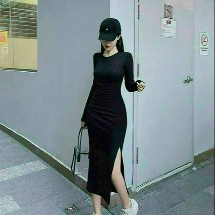 Alternative view of Đầm Thun Body Ôm Eo Xẻ Tà Tay Dài Sexy V110 - Cloudy Dress