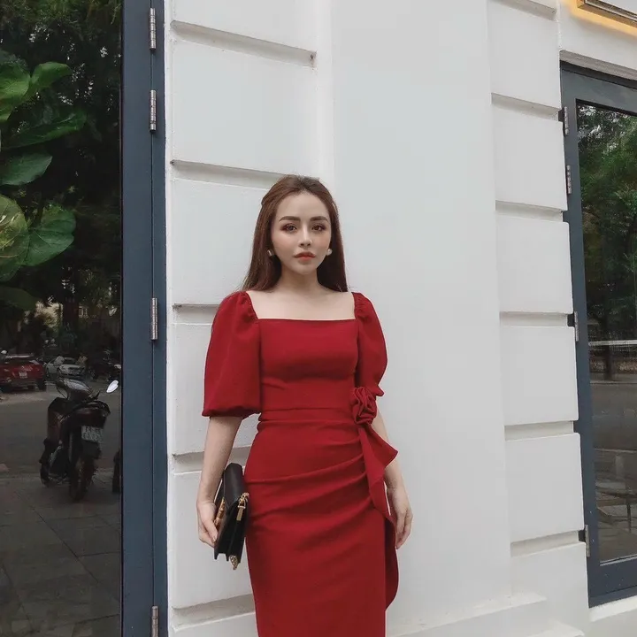 Đầm Tay Phồng Bèo Lai Cổ Vuông Ôm Body Chất Umi 2 Da V152 - Cloudy Dress