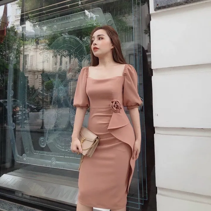 Alternative view of Đầm Tay Phồng Bèo Lai Cổ Vuông Ôm Body Chất Umi 2 Da V152 - Cloudy Dress
