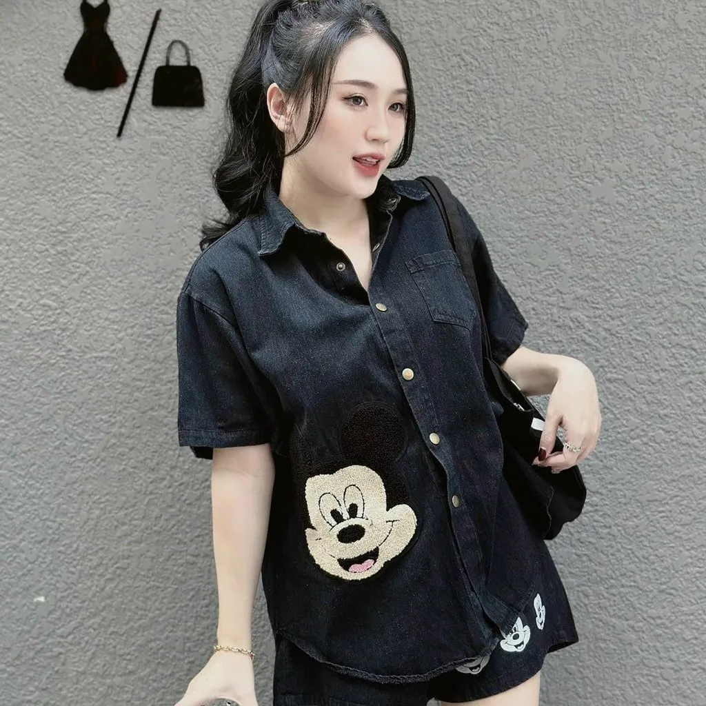 Alternative view of Set Bộ Nữ Áo Sơ Mi Quần Short Jean Mickey Dd401 - Nana House