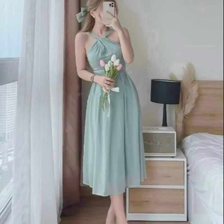 Đầm Tiểu Thư Voan Lụa Cổ Chéo Dáng Dài Màu Trắng V71 - Cloudy Dress