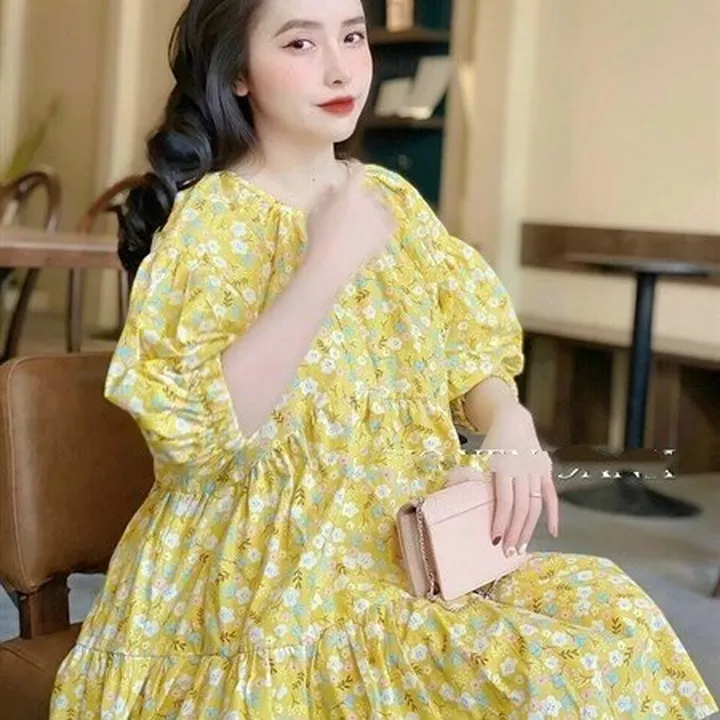 Alternative view of Váy Babydoll Họa Tiết Hoa Nhí Màu Vàng Cute V114 - Cloudy Dress