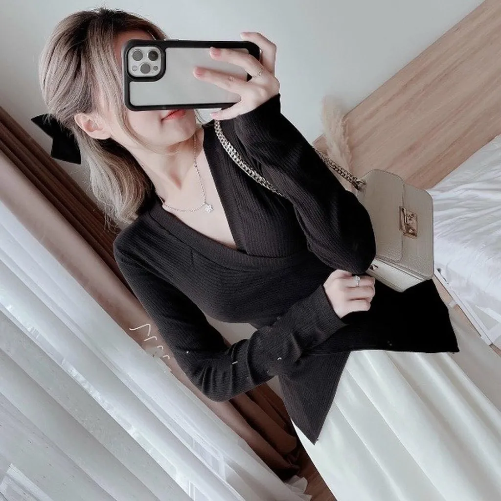 Set Áo Thun Gân Tăm Tay Dài Kèm Chân Váy (hai Lớp Lót) V185 - Cloudy Dress